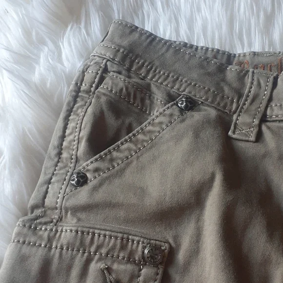 Rock Revival Distressed Olive Green Denim Shorts Size 27